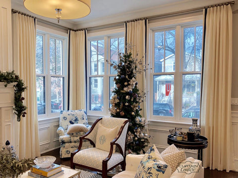 Home for the Holidays! - Elegant Drapery Panels Accented with French Pleat and Solid Tape Trims by Curtain Couture