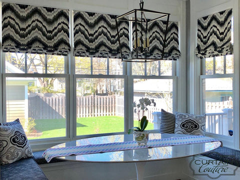 Functional Roman Shades. Designed by Kelly Stevenson & Curtain Couture fabricated