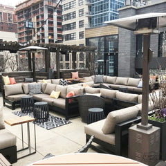Tailored + Elegant + Comfortable + Weather Resistant... Cushions at Zed Rooftop Restaurant in Downtown Chicago. Fabricated by Curtain Couture.