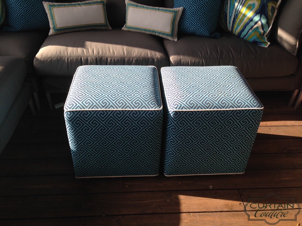 Outdoor pillows , cushions and ottomans