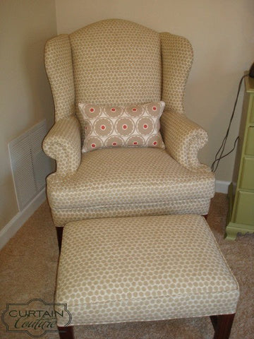 Reupholstered Chair & Ottoman - Curtain Couture