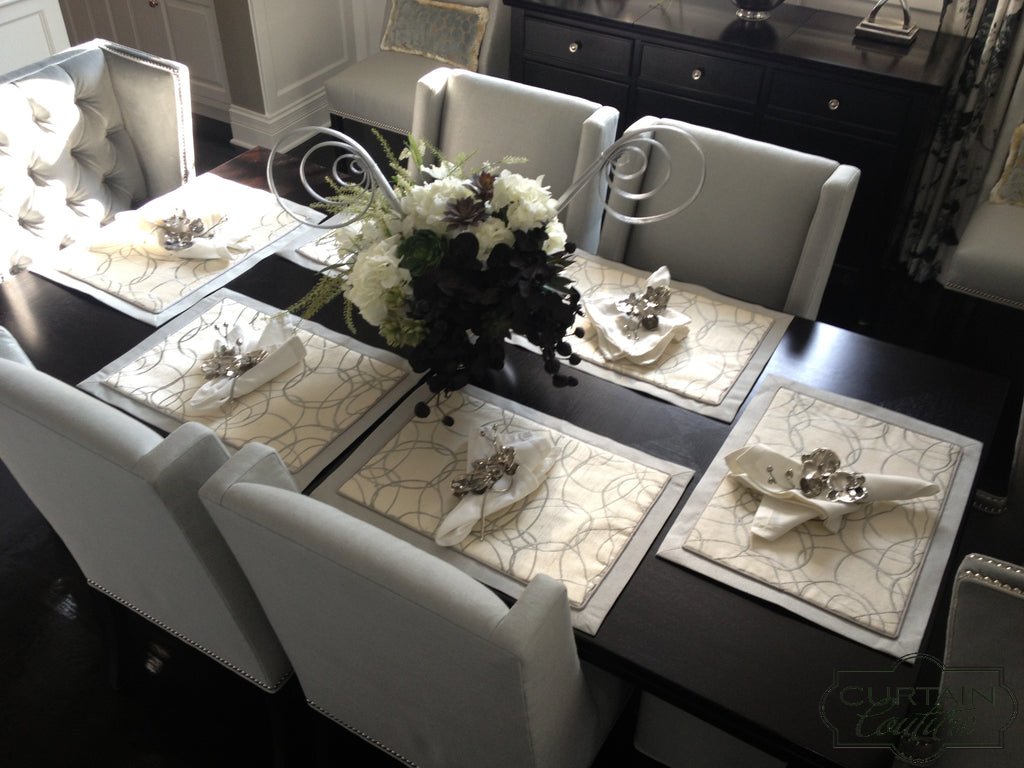 Placemats + Upholster chairs - Curtain Couture & Coutume designs