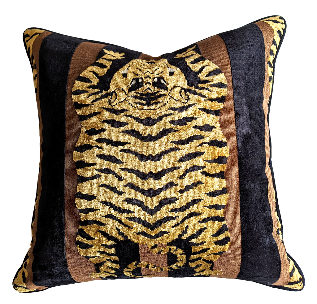 Schumacher Jokhang Tiger Custom Pillow in Brown and Black