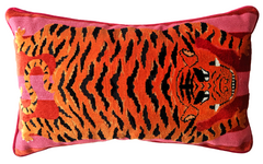 Schumacher Jokhang Tiger Custom Pillow 20" Lumbar Pillow in Red & Pink