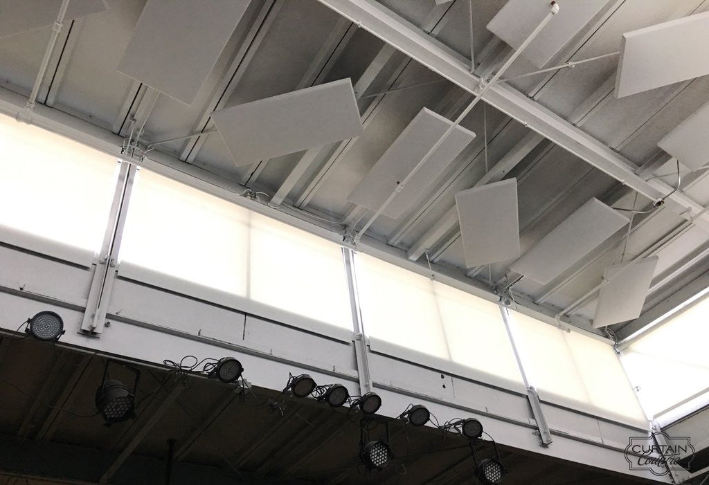 Daystar School Auditorium / Motorized Roller Shades by Curtain Couture / 2512