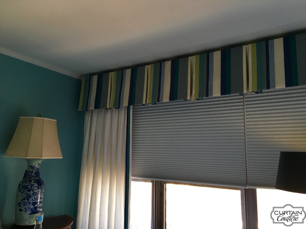 Combination of Valance, Blackout Shades and Stationary Panels